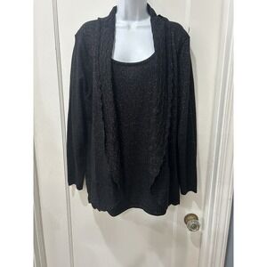 Napa Valley Women 1X Black Metallic Shimmer 2-Piece Cardigan Tank Twin Set